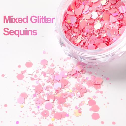 12-Color Pink Nail Glitter Powder Set - Holographic Sequins & Sparkle Flakes for Acrylic Nails Manicure Decorations - görsel 12