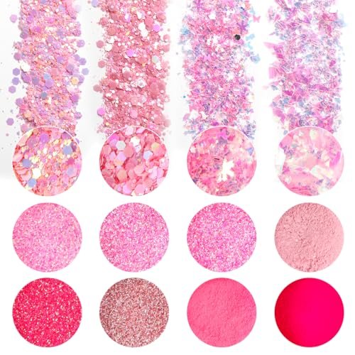 12-Color Pink Nail Glitter Powder Set - Holographic Sequins & Sparkle Flakes for Acrylic Nails Manicure Decorations - görsel 6