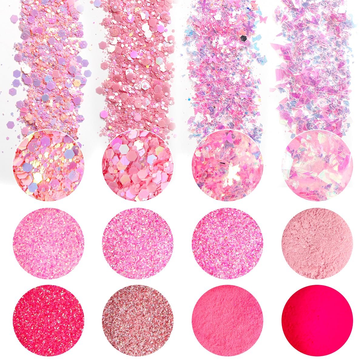 12-Color Pink Nail Glitter Powder Set - Holographic Sequins & Sparkle Flakes for Acrylic Nails Manicure Decorations - görsel 5