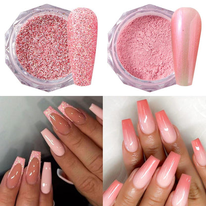 12-Color Pink Nail Glitter Powder Set - Holographic Sequins & Sparkle Flakes for Acrylic Nails Manicure Decorations