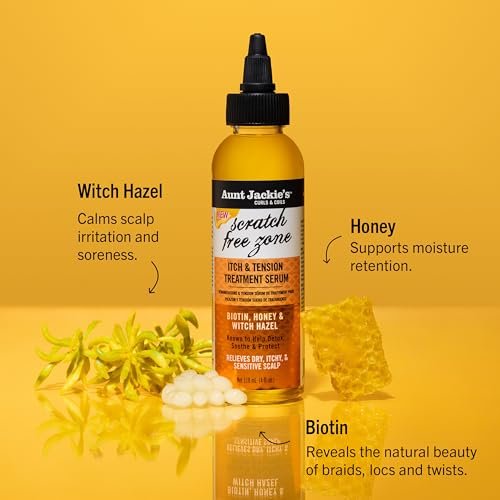 Aunt Jackie's Braid + Twist Collection Scratch Free Zone Itch & Tension Treatment Serum – Relieve Dry, Itchy Scalp with Witch Hazel, Biotin, and Honey – 4 fl oz - görsel 4