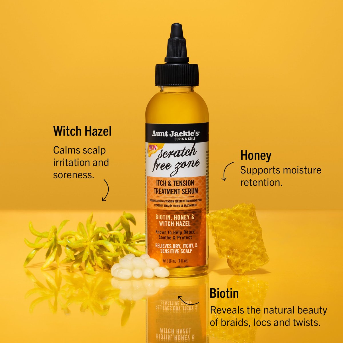 Aunt Jackie's Braid + Twist Collection Scratch Free Zone Itch & Tension Treatment Serum – Relieve Dry, Itchy Scalp with Witch Hazel, Biotin, and Honey – 4 fl oz - görsel 3