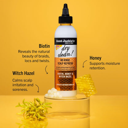 Aunt Jackie’s Braid + Twist Collection Dry Clean! No Rinse Scalp Refresh – Detox & Moisturize with Witch Hazel, Scalposine, Biotin & Honey – 6 fl oz