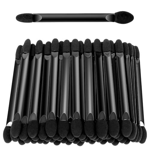 50 PCS Disposable Eyeshadow Applicator Brushes – Double Head Dual Sided Flat Handle Black – Bulk Eyeshadow Brush Set for Makeup Application - görsel 2