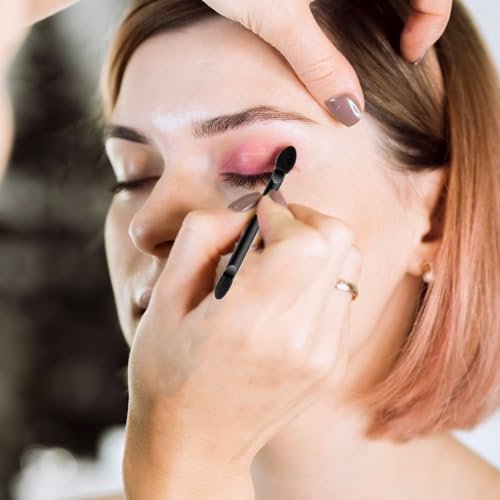 50 PCS Disposable Eyeshadow Applicator Brushes – Double Head Dual Sided Flat Handle Black – Bulk Eyeshadow Brush Set for Makeup Application - görsel 12