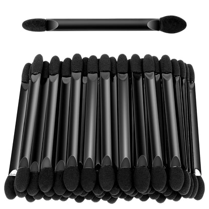 50 PCS Disposable Eyeshadow Applicator Brushes – Double Head Dual Sided Flat Handle Black – Bulk Eyeshadow Brush Set for Makeup Application