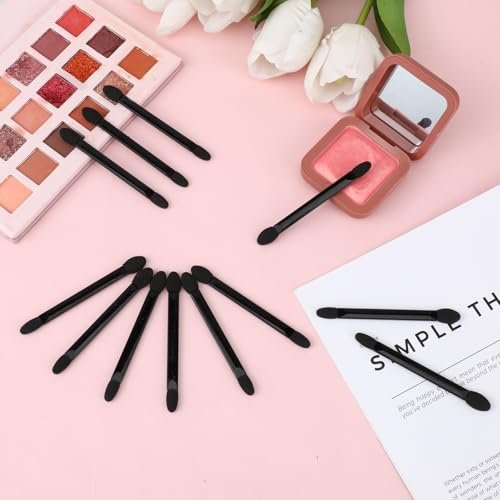 50 PCS Disposable Eyeshadow Applicator Brushes – Double Head Dual Sided Flat Handle Black – Bulk Eyeshadow Brush Set for Makeup Application - görsel 10