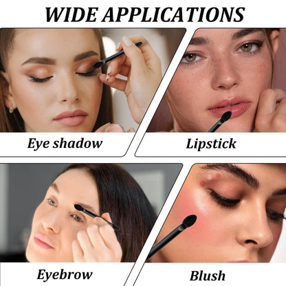 50 PCS Disposable Eyeshadow Applicator Brushes – Double Head Dual Sided Flat Handle Black – Bulk Eyeshadow Brush Set for Makeup Application