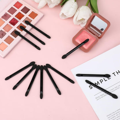 50 PCS Disposable Eyeshadow Applicator Brushes – Double Head Dual Sided Flat Handle Black – Bulk Eyeshadow Brush Set for Makeup Application