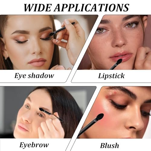 50 PCS Disposable Eyeshadow Applicator Brushes – Double Head Dual Sided Flat Handle Black – Bulk Eyeshadow Brush Set for Makeup Application - görsel 14