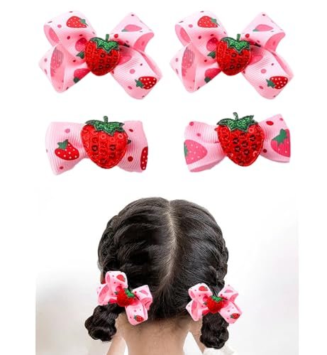 AACKS 4-Piece Strawberry Hair Bows & Snap Barrettes for Little Girls – Toddler Strawberry Hair Accessories Set - görsel 2