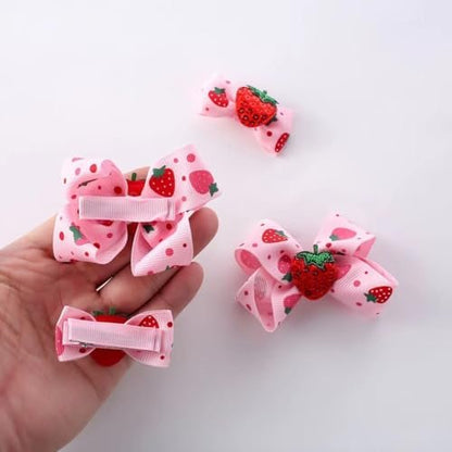 AACKS 4-Piece Strawberry Hair Bows & Snap Barrettes for Little Girls – Toddler Strawberry Hair Accessories Set