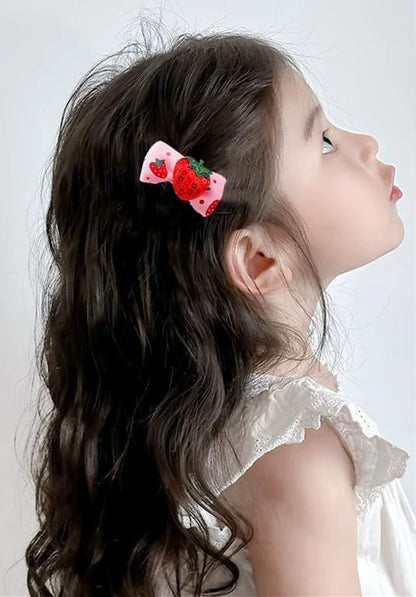 AACKS 4-Piece Strawberry Hair Bows & Snap Barrettes for Little Girls – Toddler Strawberry Hair Accessories Set