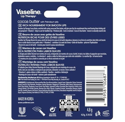 Vaseline Lip Therapy Cocoa Butter Lip Balm, 6 Pack, 0.16 oz Each Avelisse