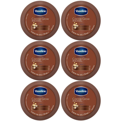 Vaseline Cocoa Glow Body Cream 6-Pack – Pure Cocoa Butter 48H Moisturizing Cream for Dry Skin, Travel-Size, 2.53 Fl Oz Each Avelisse