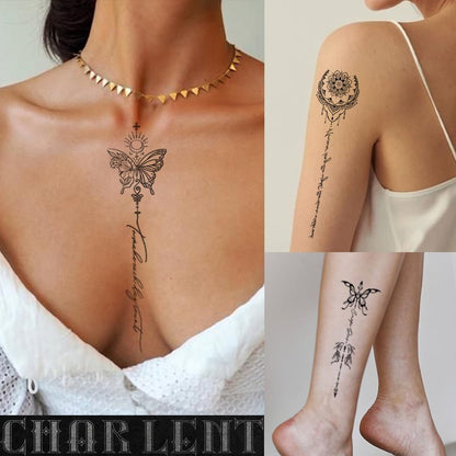 CHARLENT 45 Pcs Temporary Tattoos for Women Girls - Minimal Line Art Flower Words Sketch Realistic Long Lasting Waterproof Fake Tattoos for Arm Back Leg Body