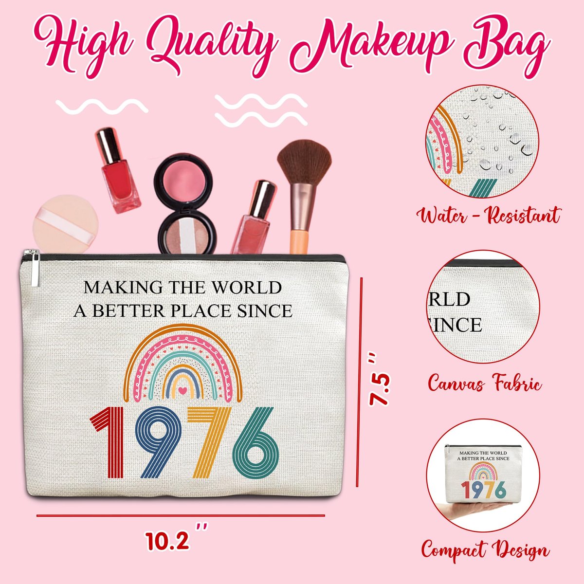 50th Birthday Makeup Bag - TOBYOVU Cosmetic Pouch for Women Turning Fifty - Gift for Her Avelisse
