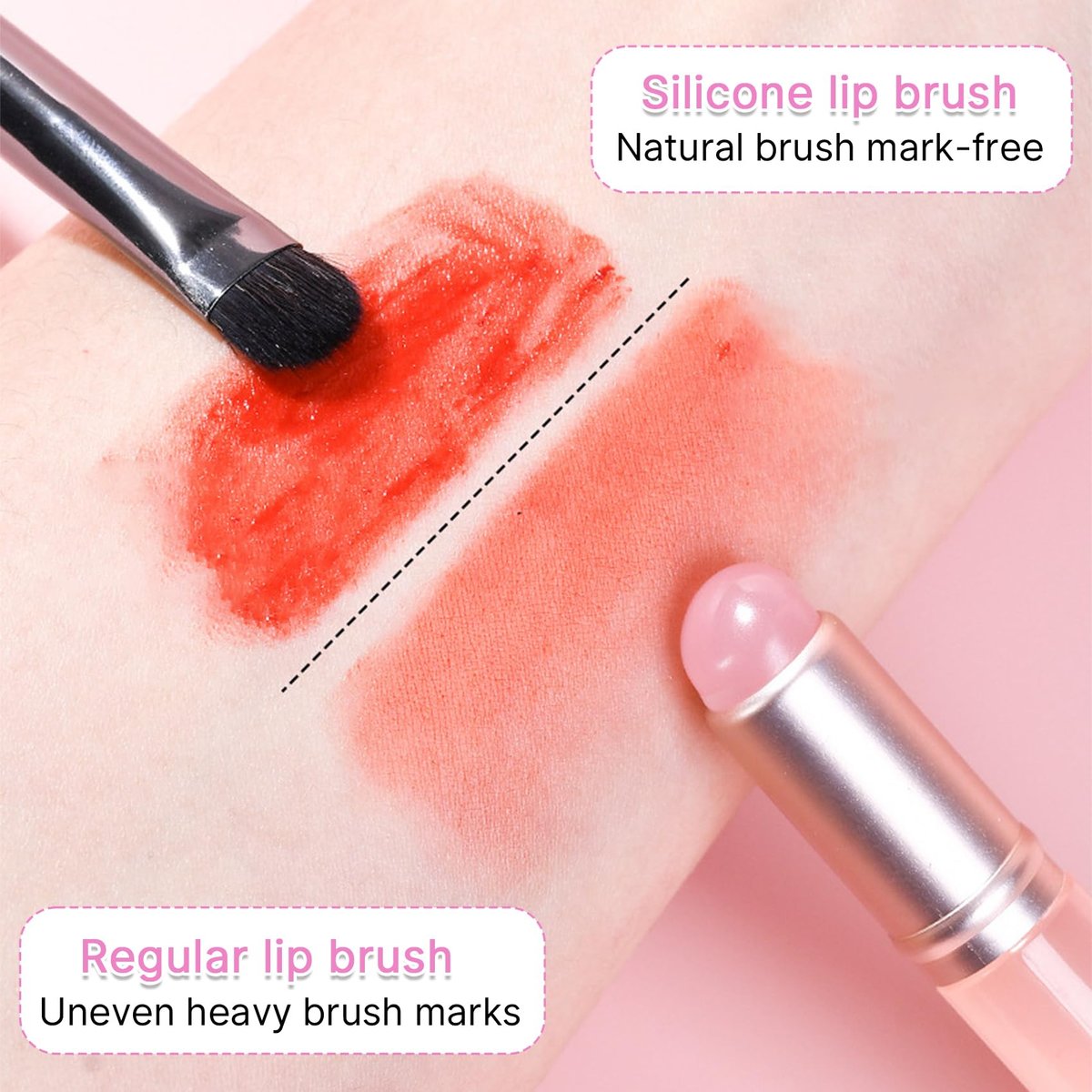 2-Pack Silicone Lip Brushes for Lipstick - Pink, Precision Lip Makeup Applicator with Lid - görsel 4