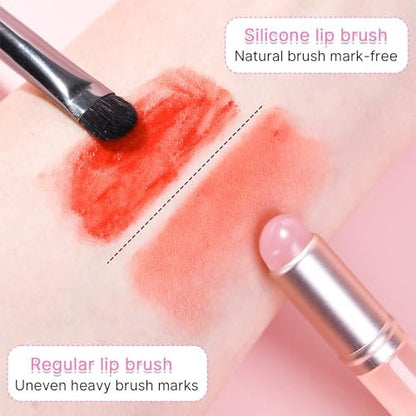 2-Pack Silicone Lip Brushes for Lipstick - Pink, Precision Lip Makeup Applicator with Lid