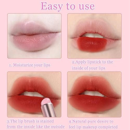 2-Pack Silicone Lip Brushes for Lipstick - Pink, Precision Lip Makeup Applicator with Lid