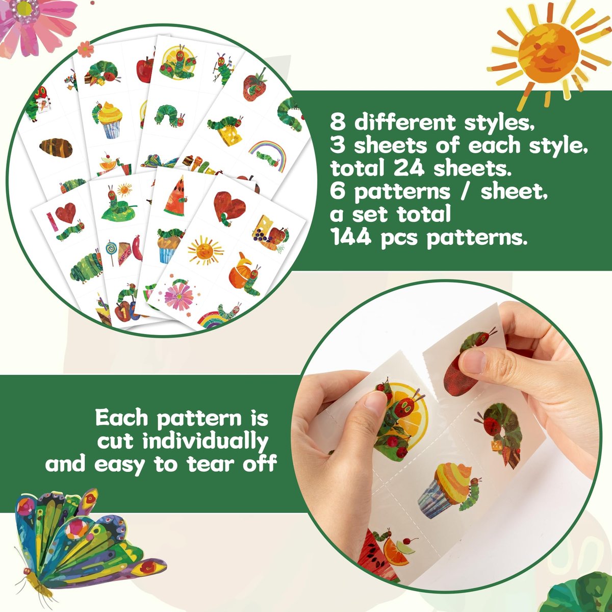 Andi Cppss Hungry Insects Temporary Tattoo - 144PCS Kids Temporary Tattoos for Party Supplies, Insect Theme Tattoo Stickers for Kids, Cute Animal Tattoos for Classroom Reward, Birthday Party, Event Decor Avelisse