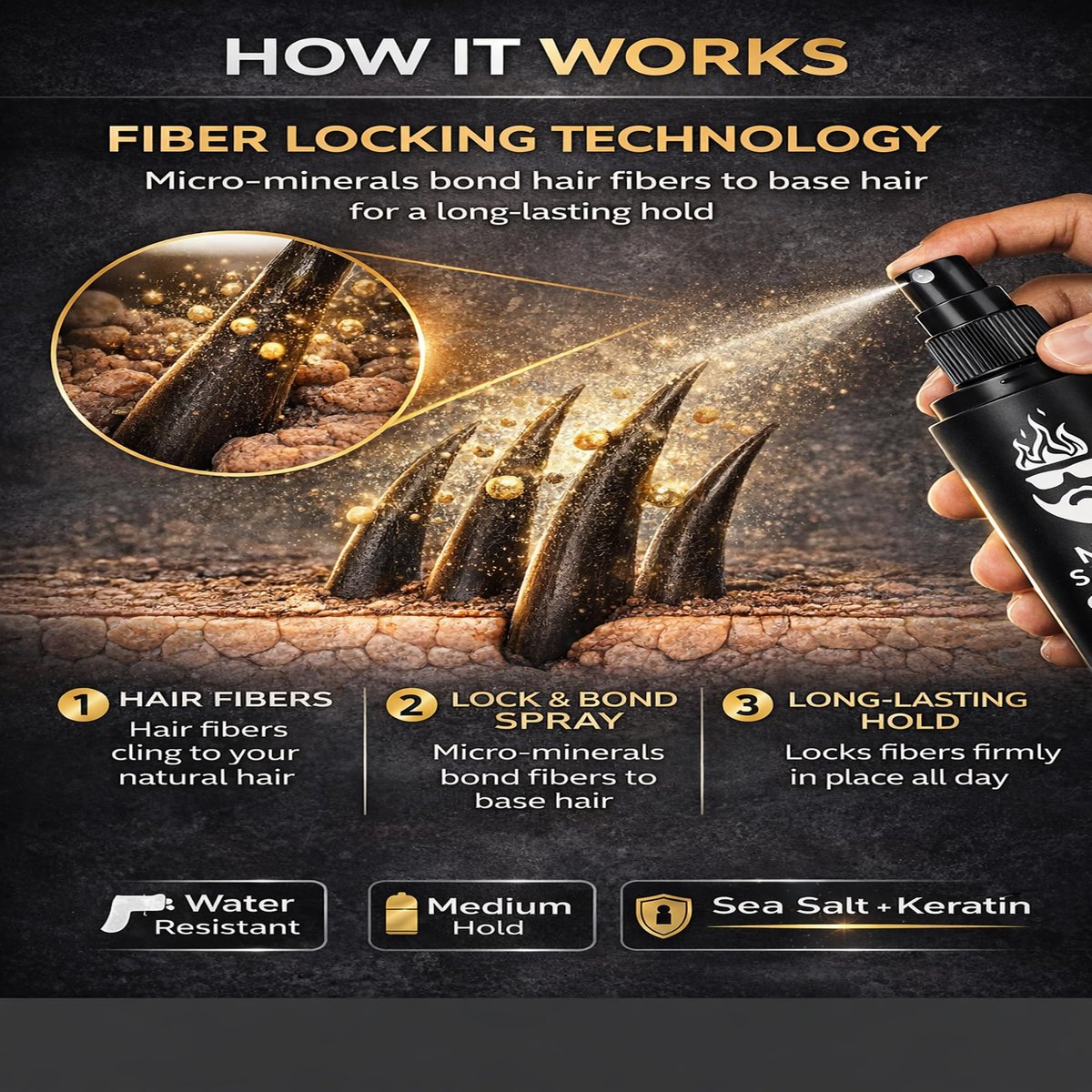 Hair Fiber Locking Spray with Sea Salt & Keratin – Long-Lasting Hold for Hair Fibers | THE MAN KIT Replenishment Avelisse