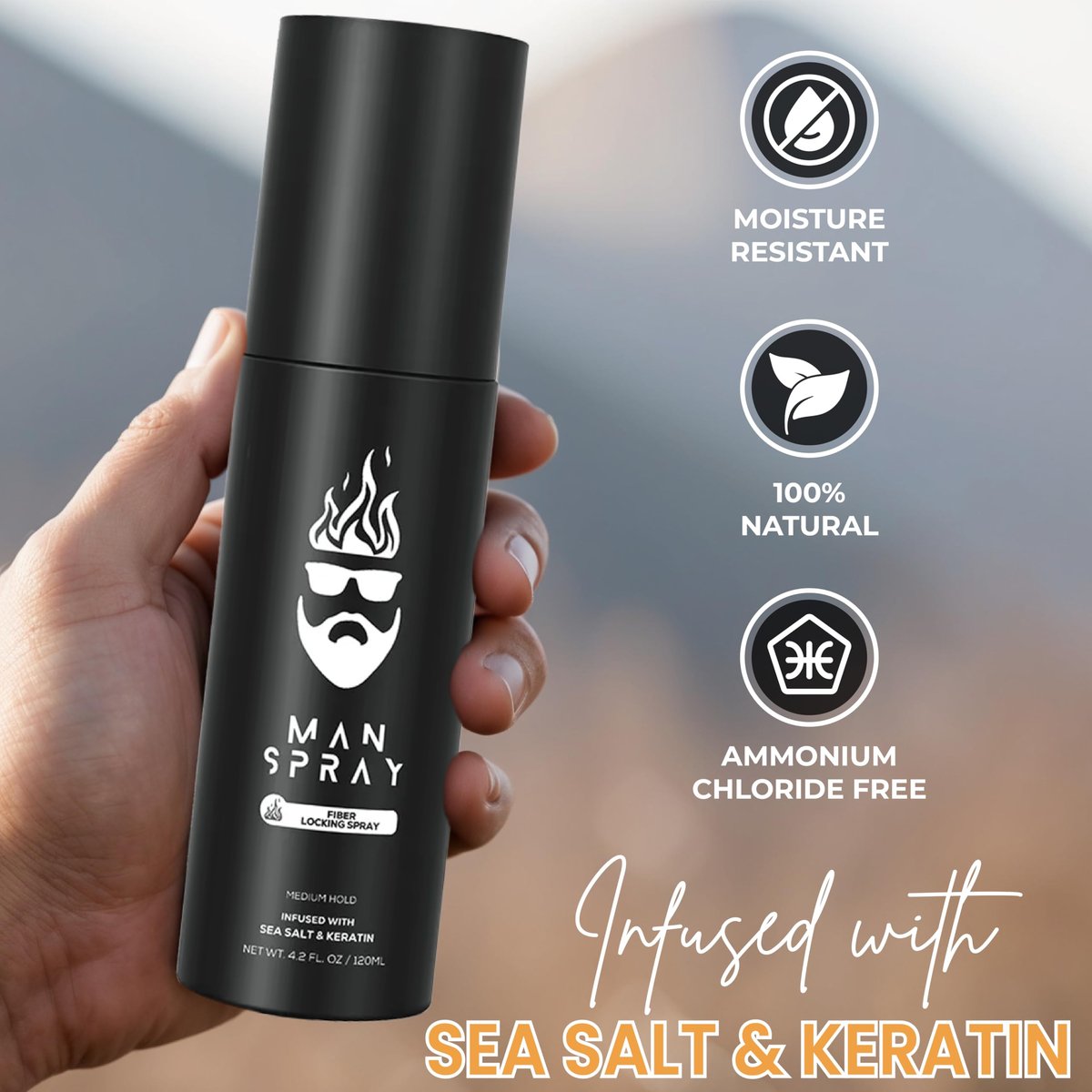 Hair Fiber Locking Spray with Sea Salt & Keratin – Long-Lasting Hold for Hair Fibers | THE MAN KIT Replenishment Avelisse