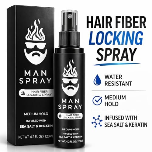 Hair Thickening Fibers (Black) + Fiber Locking Spray & Applicator Pump – Natural Fuller Hair & Beard Set by THE MAN KIT Avelisse