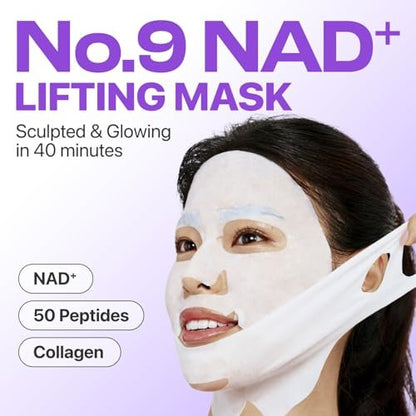 numbuzin No.9+ NAD+ BIO Lifting Full Face Mask – Peptide & Collagen Two-Piece Firming Mask for Smooth, Defined-Looking Skin, 4 Sheets + Lifting Band
