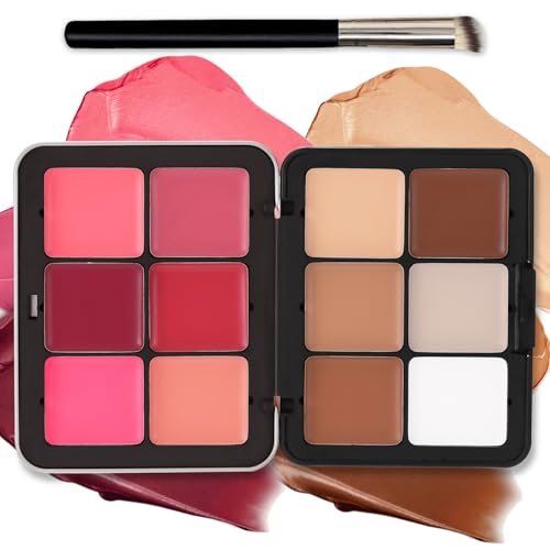 AOAZXBB 12 Colors Cream Blush Palette - Natural Matte Face Makeup with Brush - görsel 2