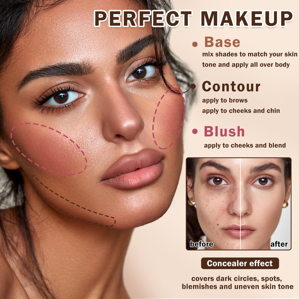AOAZXBB 12 Colors Cream Blush Palette - Natural Matte Face Makeup with Brush - görsel 9