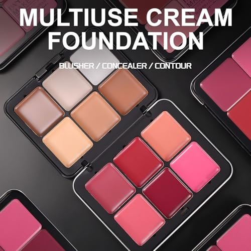 AOAZXBB 12 Colors Cream Blush Palette - Natural Matte Face Makeup with Brush - görsel 14
