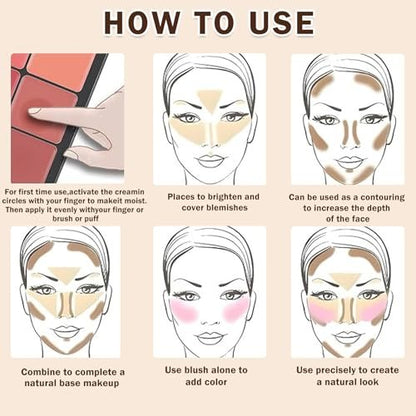 AOAZXBB 12 Colors Cream Blush Palette - Natural Matte Face Makeup with Brush