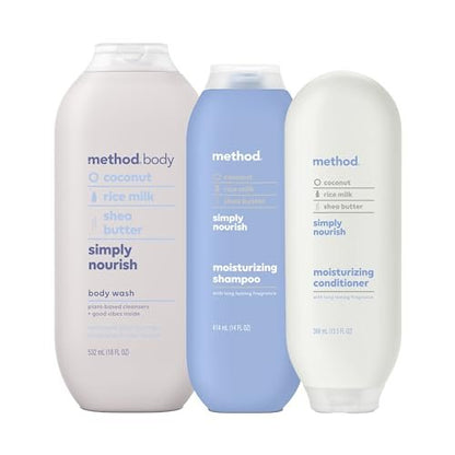 Method Simply Nourish Body Wash & Hair Care Gift Set – 3 Pack, 15.17 Fl Oz Each Avelisse