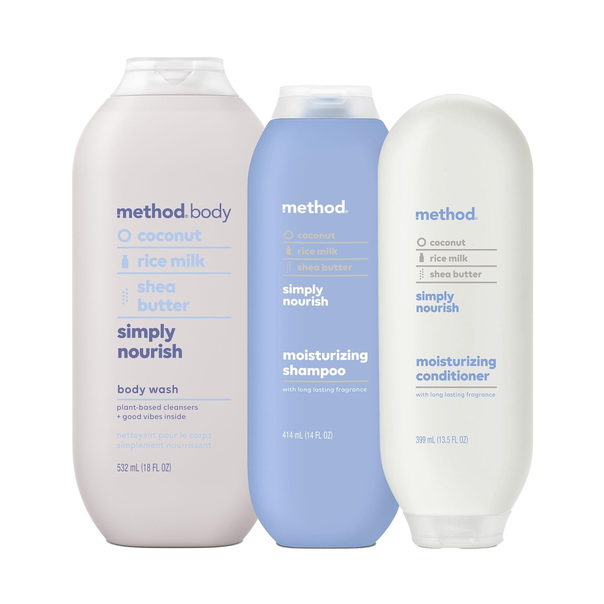 Method Simply Nourish Body Wash & Hair Care Gift Set – 3 Pack, 15.17 Fl Oz Each Avelisse