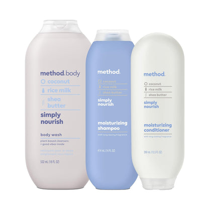 Method Simply Nourish Body Wash & Hair Care Gift Set – 3 Pack, 15.17 Fl Oz Each Avelisse