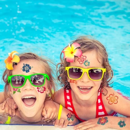 CHARLENT Glitter Hibiscus Temporary Tattoos – 74 Sheets Hawaii Flower Tattoos for Aloha Party Decor, Kids & Women - görsel 10