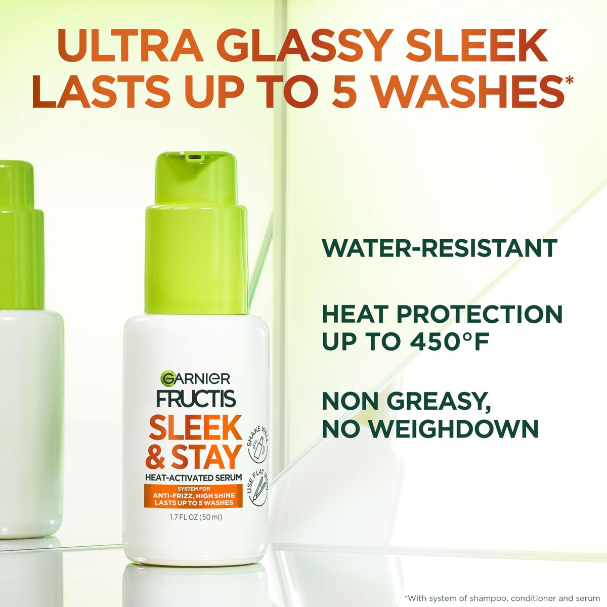 Garnier Fructis Sleek and Shine Sleek and Stay Hair Serum for Frizzy, Dry Hair - Heat Protectant with Alpha Silane, 1.7 Fl Oz - görsel 4