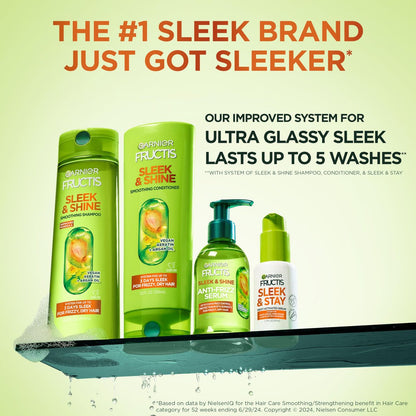 Garnier Fructis Sleek and Shine Sleek and Stay Hair Serum for Frizzy, Dry Hair - Heat Protectant with Alpha Silane, 1.7 Fl Oz