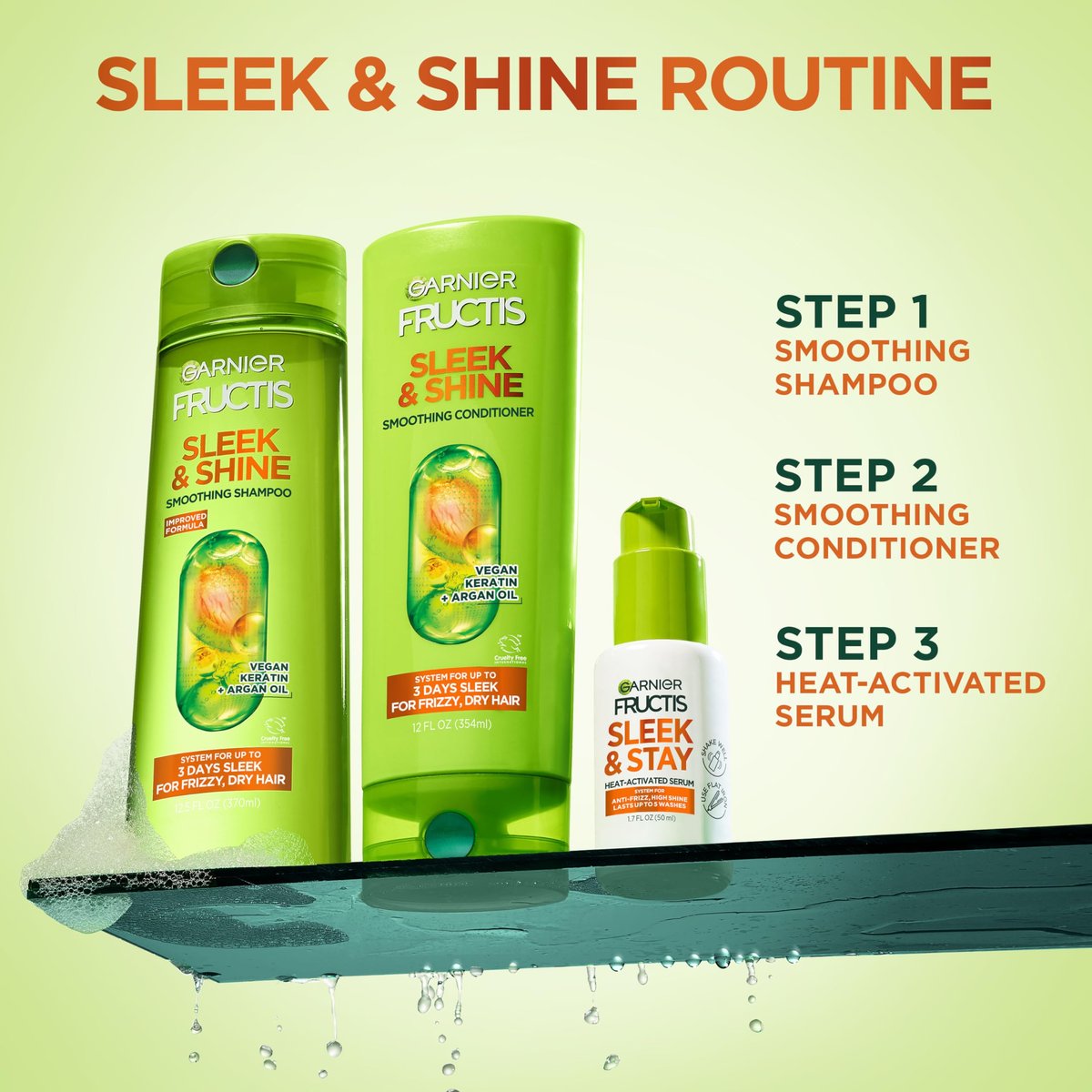 Garnier Fructis Sleek and Shine Sleek and Stay Hair Serum for Frizzy, Dry Hair - Heat Protectant with Alpha Silane, 1.7 Fl Oz - görsel 10