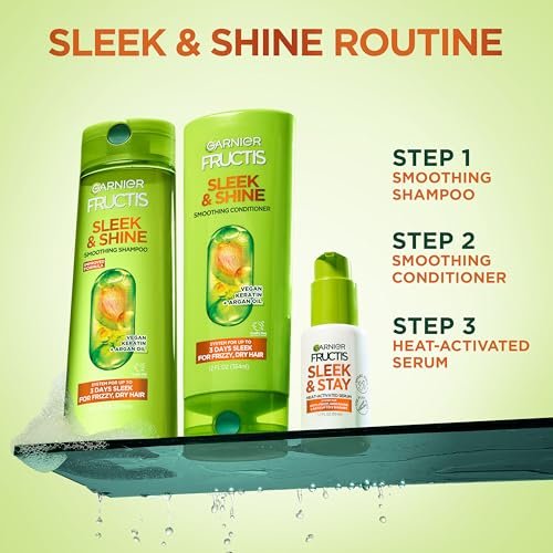 Garnier Fructis Sleek and Shine Sleek and Stay Hair Serum for Frizzy, Dry Hair - Heat Protectant with Alpha Silane, 1.7 Fl Oz - görsel 9