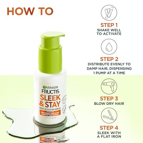 Garnier Fructis Sleek and Shine Sleek and Stay Hair Serum for Frizzy, Dry Hair - Heat Protectant with Alpha Silane, 1.7 Fl Oz - görsel 7