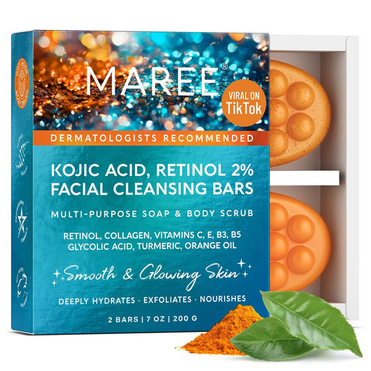 MAREE Kojic Acid Soap & Scrub - Brightening Kojic Acid and Turmeric Soap for Dark Spots and Hyperpigmentation - Dark Spot Remover for Face & Body Wash - Acido Kojico Cream Bar Soaps