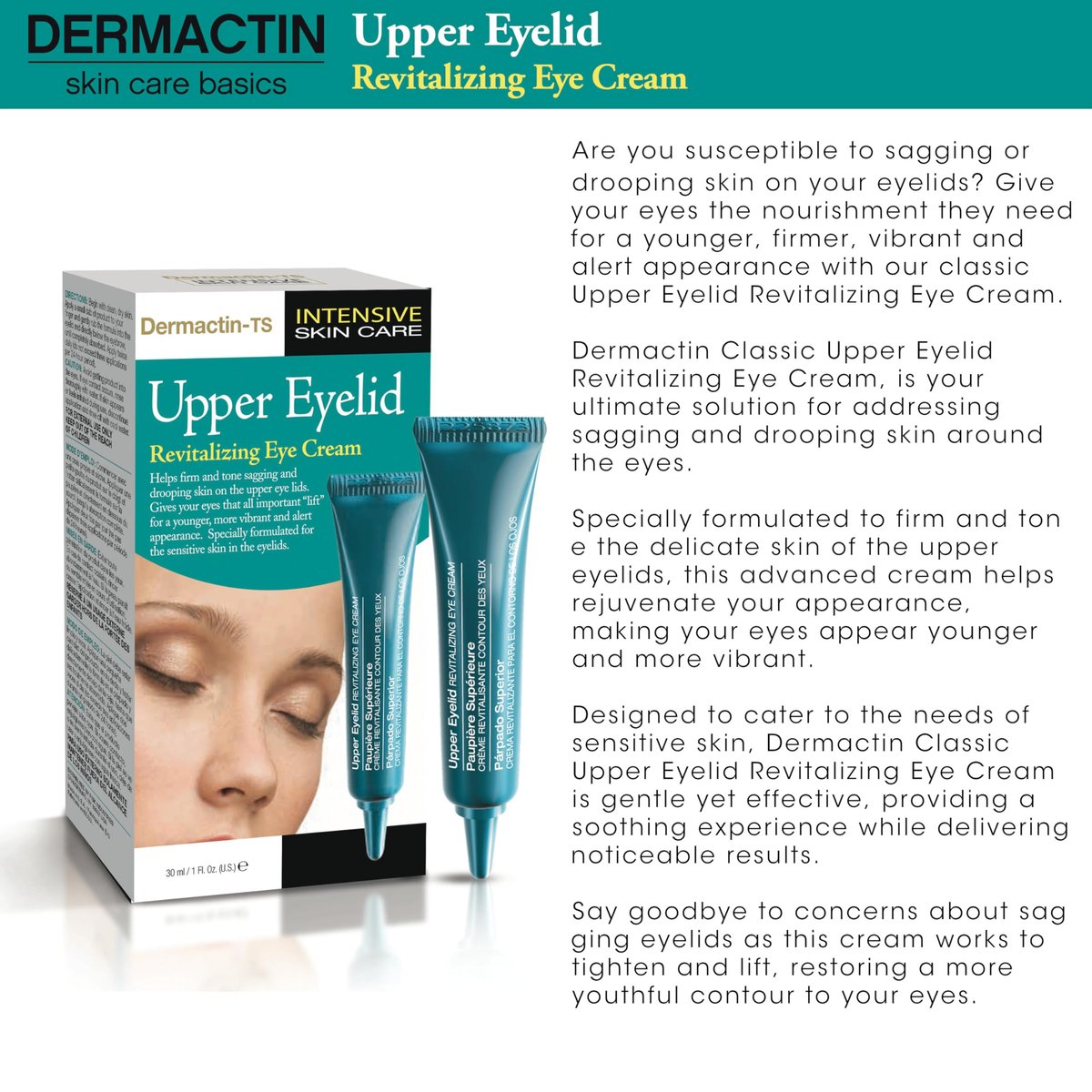 Dermactin Classic Upper Eyelid Revitalizing Eye Cream – 1 oz. Firming & Hydrating Formula Avelisse