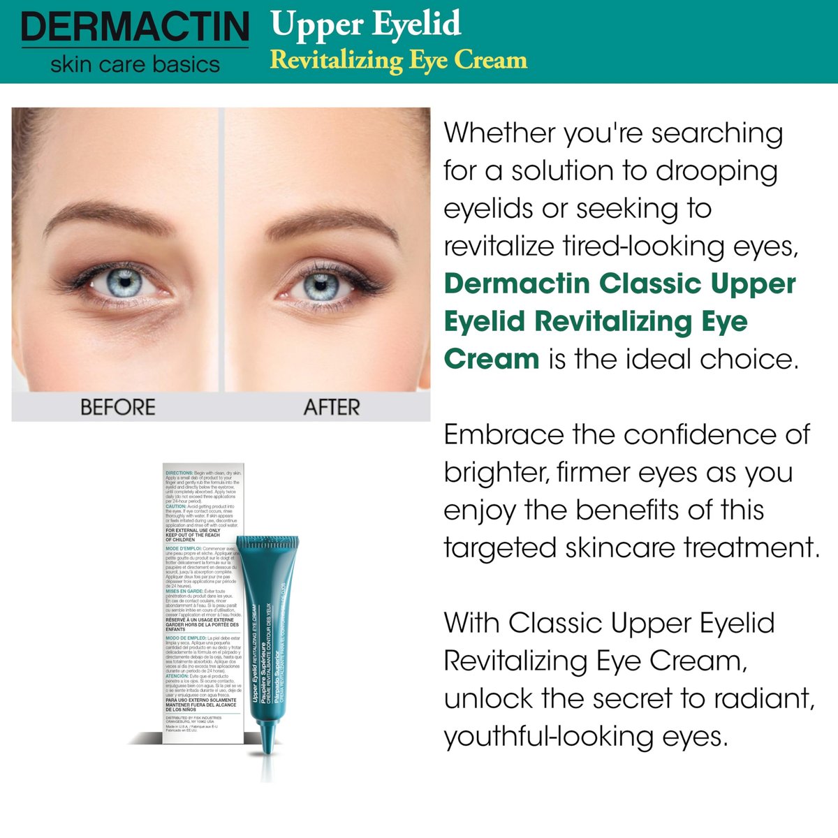 Dermactin Classic Upper Eyelid Revitalizing Eye Cream – 1 oz. Firming & Hydrating Formula Avelisse