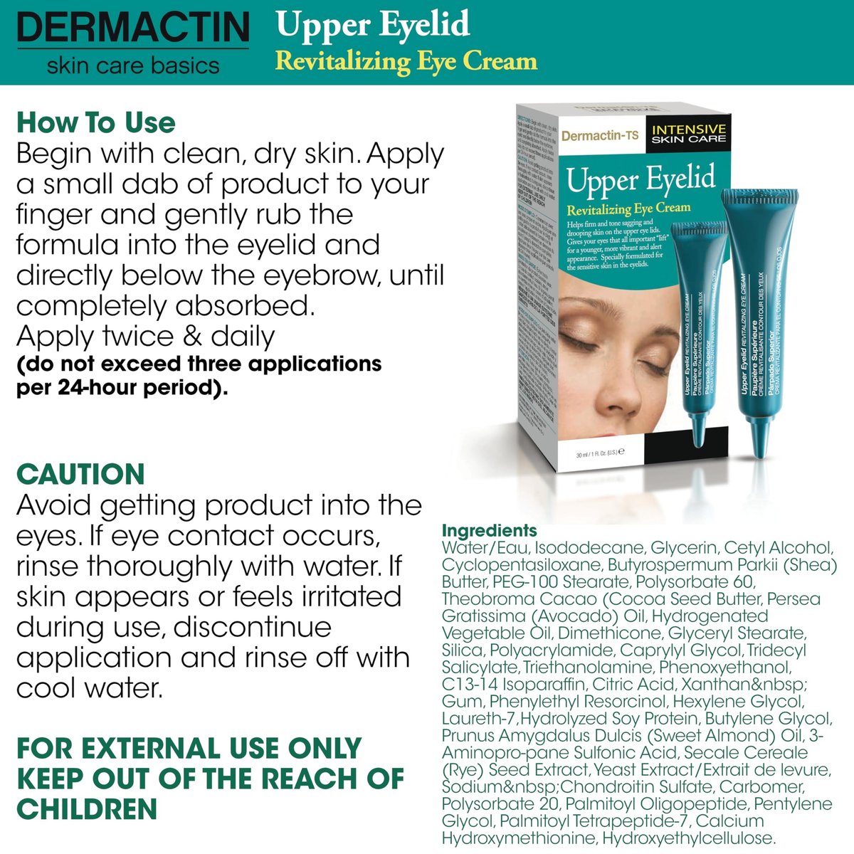 Dermactin Classic Upper Eyelid Revitalizing Eye Cream – 1 oz. Firming & Hydrating Formula Avelisse