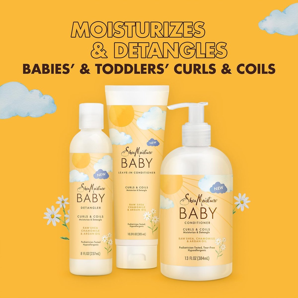 SheaMoisture Baby Essentials Body Wash & Shampoo + Curls & Coils Conditioner & Detangler with Raw Shea, Chamomile & Argan Oil, Pediatrician-Tested, Hypoallergenic, Tear-Free, 13 oz Each - görsel 9