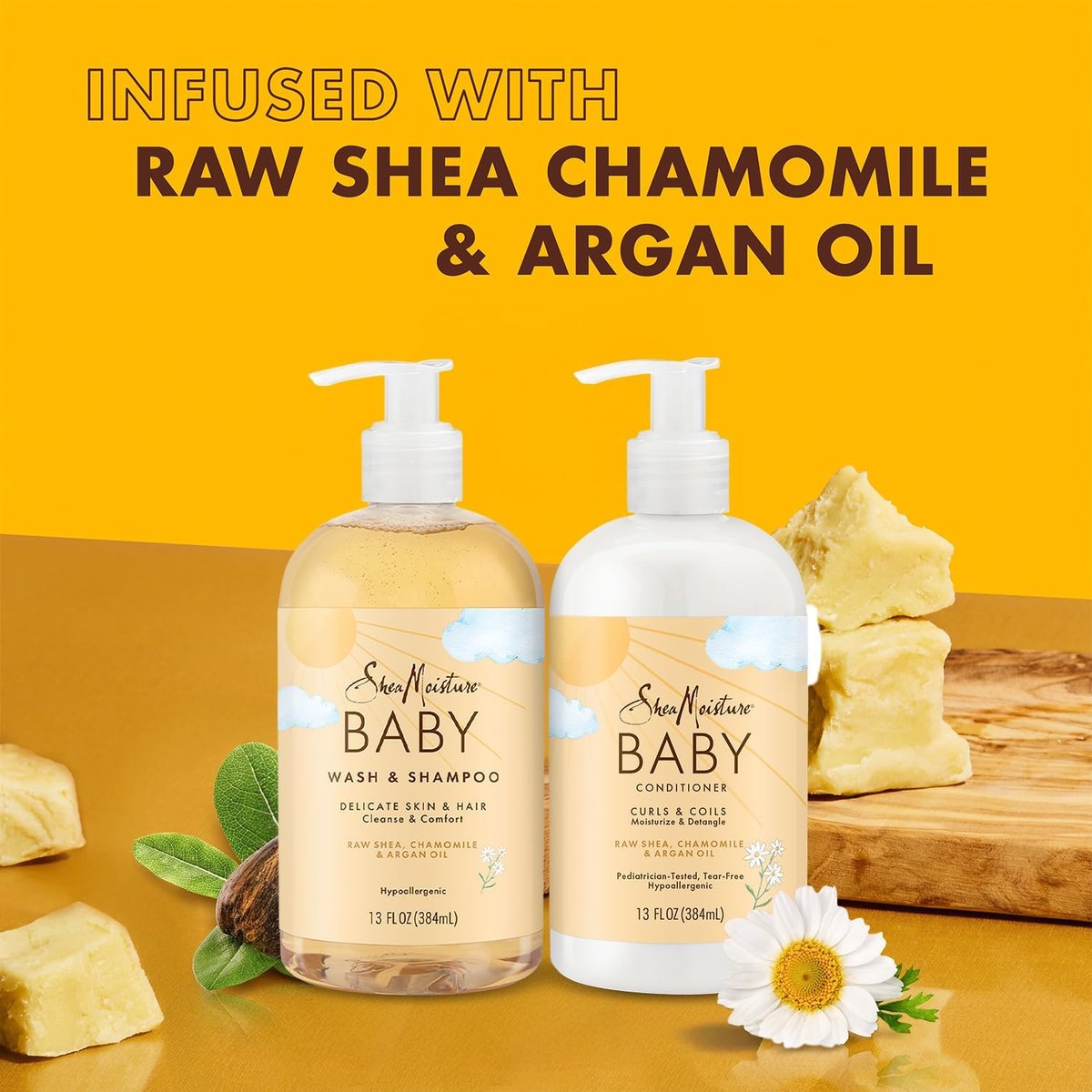 SheaMoisture Baby Essentials Body Wash & Shampoo + Curls & Coils Conditioner & Detangler with Raw Shea, Chamomile & Argan Oil, Pediatrician-Tested, Hypoallergenic, Tear-Free, 13 oz Each - görsel 5