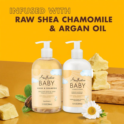 SheaMoisture Baby Essentials Body Wash & Shampoo + Curls & Coils Conditioner & Detangler with Raw Shea, Chamomile & Argan Oil, Pediatrician-Tested, Hypoallergenic, Tear-Free, 13 oz Each