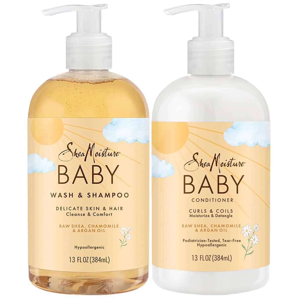 SheaMoisture Baby Essentials Body Wash & Shampoo + Curls & Coils Conditioner & Detangler with Raw Shea, Chamomile & Argan Oil, Pediatrician-Tested, Hypoallergenic, Tear-Free, 13 oz Each - görsel 1